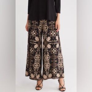 Vince Camuto Black and Gold Baroque Wide-Leg Pants XL